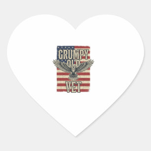 Grumpy Old Vet Patriotic Eagle Flag Shirt Design Heart Sticker