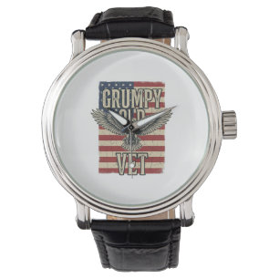 Grumpy Old Vet Patriotic Eagle Flag Shirt Design Watch