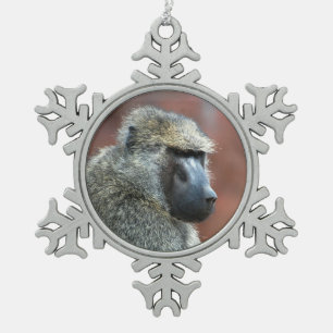 Grumpy Olive Baboon Snowflake Pewter Christmas Ornament