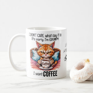 Grumpy Orange Cat Drinking Coffee Funny Quote Mug