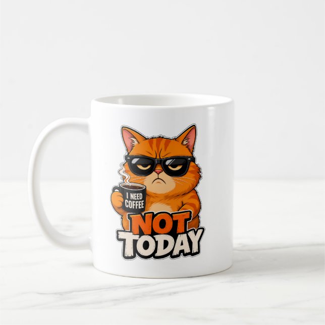 Grumpy Orange Cat Not Today Coffee Mug (Left)