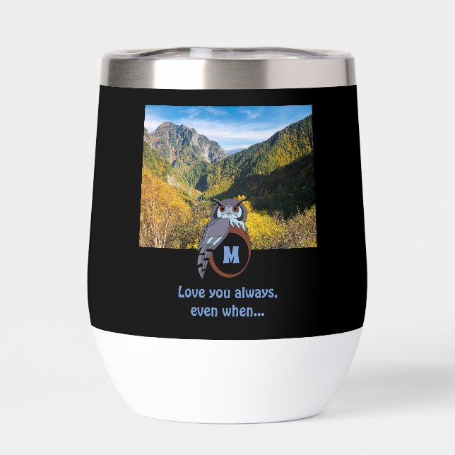 Grumpy Owl Nesting on Monogram Egg Photo (Back)