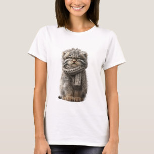 Grumpy Pallas Cat in Knitted Scarf T-Shirt
