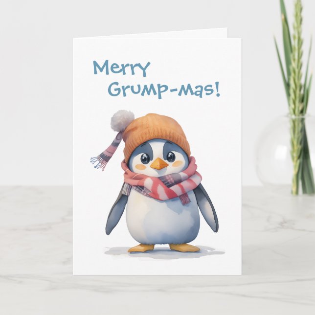 Grumpy Penguin Grinch Christmas Humour Holiday Card (Front)