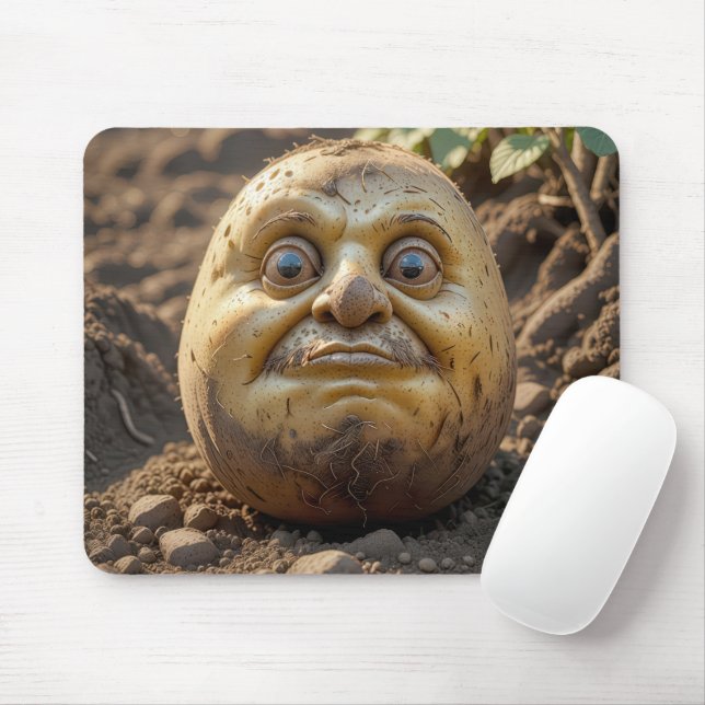 Grumpy Potato Head In Dirt Mouse Pad (With Mouse)