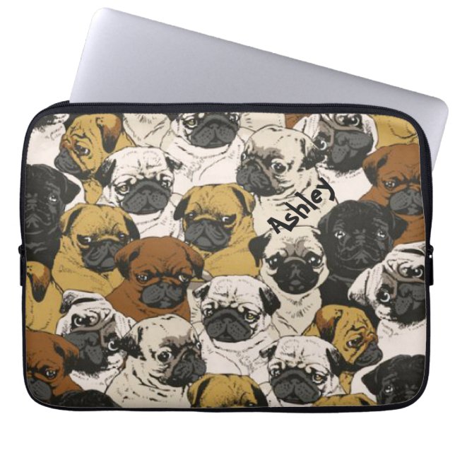Grumpy Pugs / Funny Cute Pug Dogs Personalised Laptop Sleeve (Front)