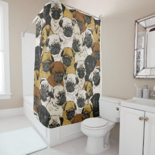 Grumpy Pugs / Funny Cute Pug Dogs Puppies Pattern Shower Curtain