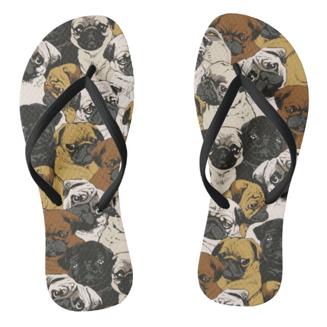 Grumpy Pugs / Funny Cute Pug Dogs Puppies Pattern Thongs (Footbed)