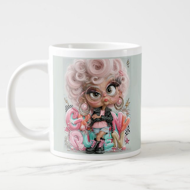 Grumpy Queen Pink Punk Large Coffee Mug (Left)