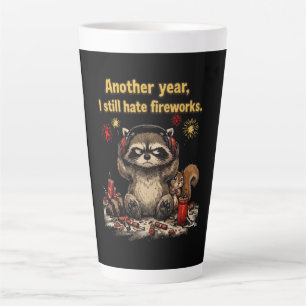 Grumpy Racoon Hate Fireworks Funny 4th of july Latte Mug