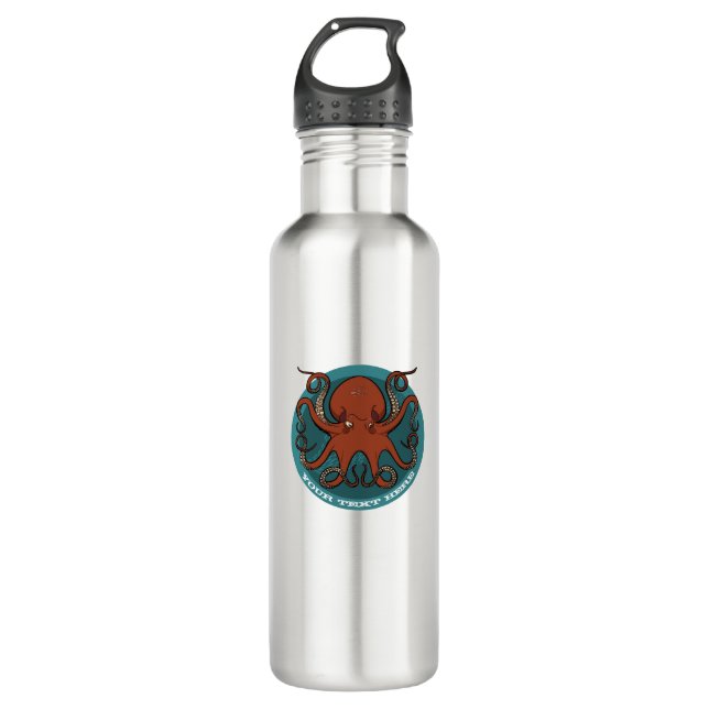 Grumpy Red Octopus Tentacles Cartoon 710 Ml Water Bottle (Front)