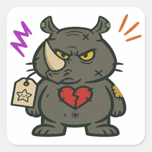 Grumpy Rhino – Broken Heart Sticker (Front)