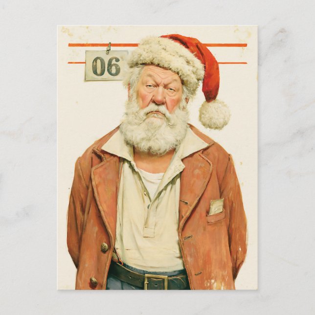 Grumpy Santa Christmas Mugshot Postcard (Front)