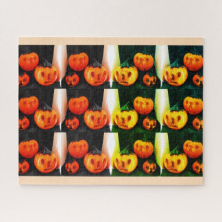 Grumpy scary Halloween pumpkins Jigsaw Puzzle