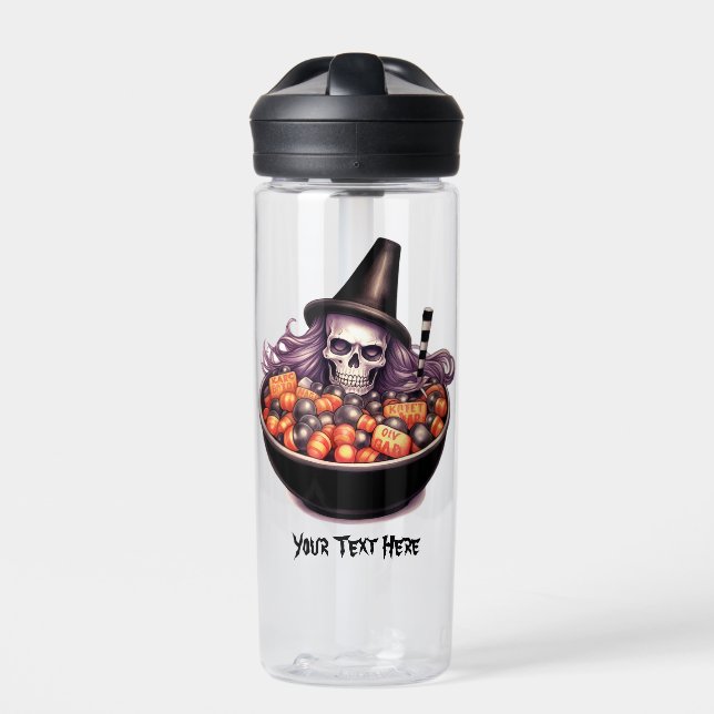 Grumpy skull in candy bowl water bottle (Front)