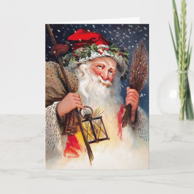 Grumpy Sledding Santa Vintage Christmas Card (Front)