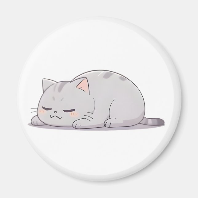 Grumpy Sleepy Cat Kawaii Design Magnet (Front)