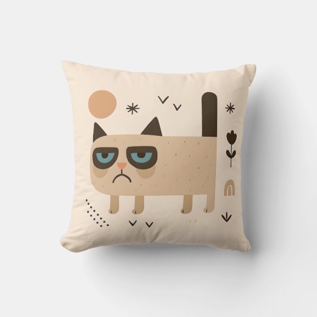 Grumpy & Smiley Cat – Playful Scandinavian Nursery Cushion (Front)