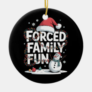 Grumpy Snowman Forced Family Fun Xmas Lights Kids  Ceramic Ornament