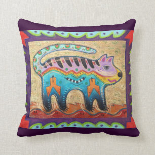 Grumpy Southwestern Folk Art Cat Cushion