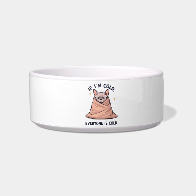 Grumpy Sphynx Cat Cold Humor Cartoon Art Bowl (Front)