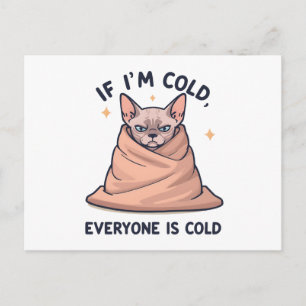 Grumpy Sphynx Cat Cold Humor Cartoon Art Holiday Postcard