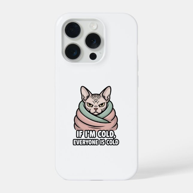 Grumpy Sphynx Cat Cold Humor Cartoon Art iPhone Case (Back)