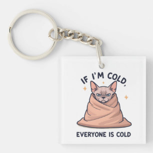 Grumpy Sphynx Cat Cold Humor Cartoon Art Key Ring