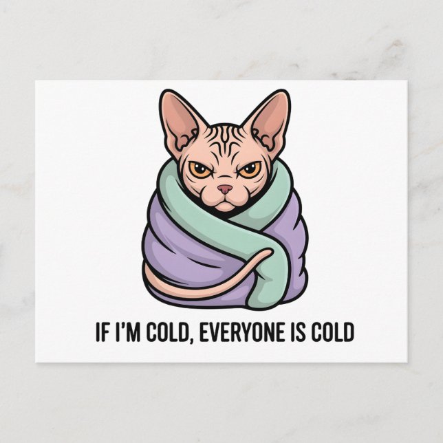 Grumpy Sphynx Cat Cold Humor Cartoon Art Postcard (Front)