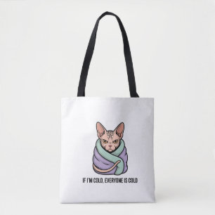Grumpy Sphynx Cat Cold Humor Cartoon Art Tote Bag