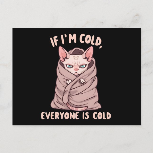 Grumpy Sphynx Cat Cold Humor Illustration Holiday Postcard (Front)