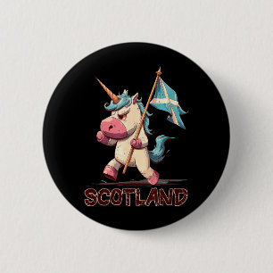 Grumpy Unicorn with Scottish Flag for Scotland 6 Cm Round Badge