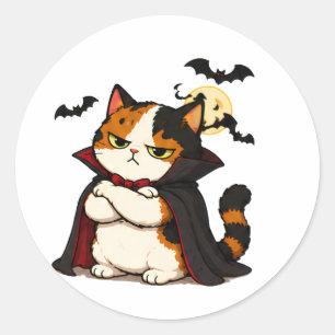Grumpy Vampire Cat Halloween Classic Round Sticker