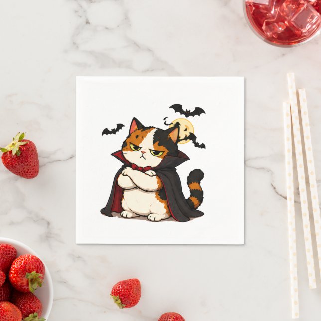 Grumpy Vampire Cat Halloween  Napkin (Insitu)