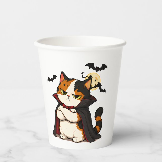 Grumpy Vampire Cat Halloween  Paper Cups (Front)