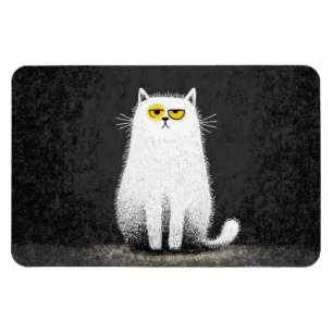 Grumpy White Cat – Funny Minimal Cat Art Magnet