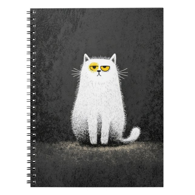 Grumpy White Cat – Funny Minimal Cat Art Notebook (Front)