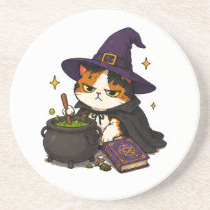 Grumpy Witch Cat Halloween  Coaster