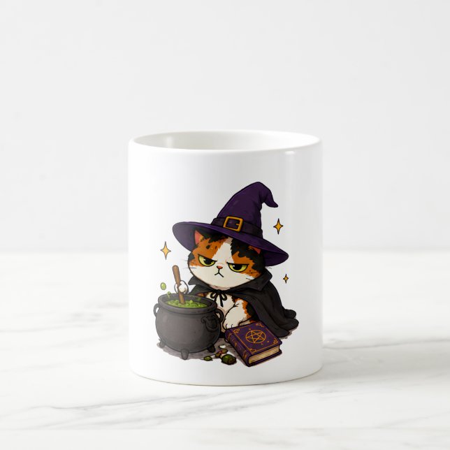 Grumpy Witch Cat Halloween  Coffee Mug (Center)