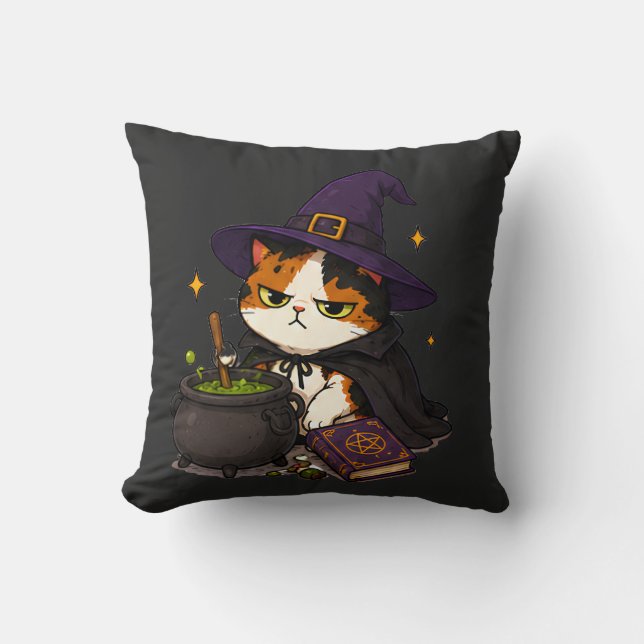 Grumpy Witch Cat Halloween  Cushion (Front)