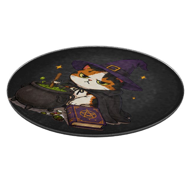 Grumpy Witch Cat Halloween  Cutting Board (Corner)