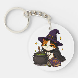 Grumpy Witch Cat Halloween Key Ring