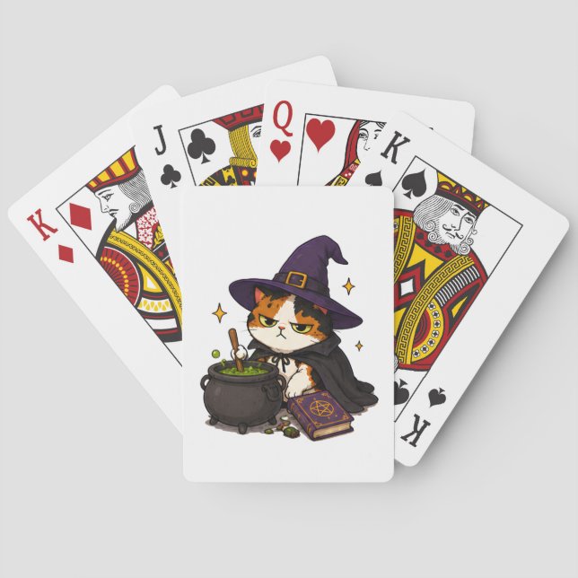 Grumpy Witch Cat Halloween  Playing Cards (Back)