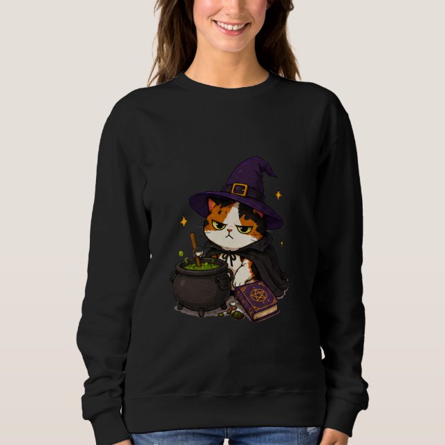 Grumpy Witch Cat Halloween  Sweatshirt (Front)