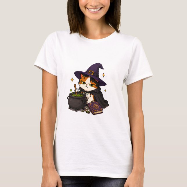 Grumpy Witch Cat Halloween  T-Shirt (Front)
