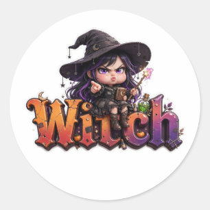 Grumpy Witch Halloween Sticker Cute Chibi Witch wi