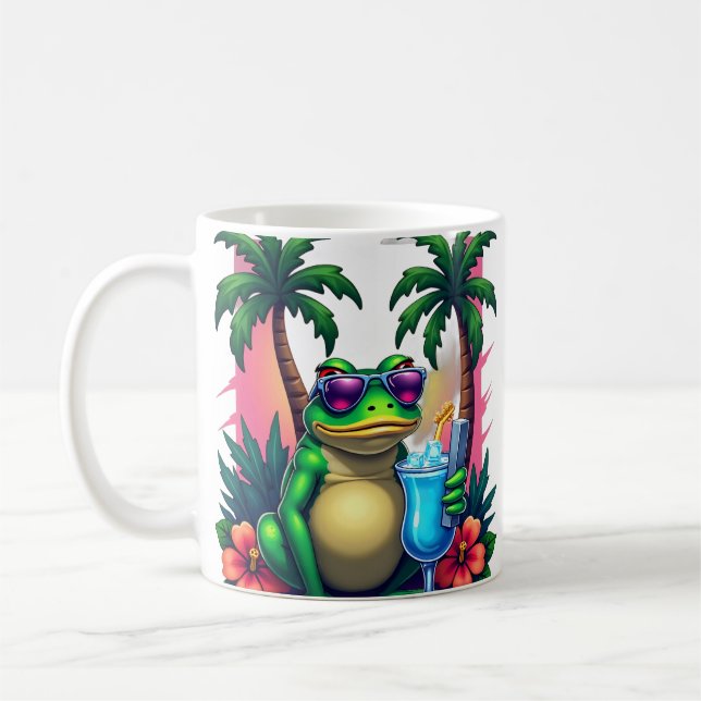 Grumpy Y2K Frog Vaporwave Tropical Retro 2000s Coo Coffee Mug (Left)