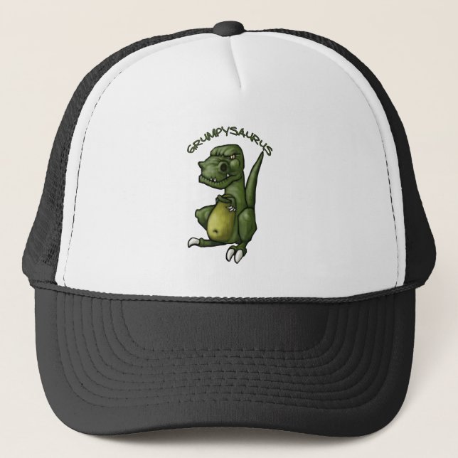 Grumpysaurus dinosaur being grumpy! trucker hat (Front)