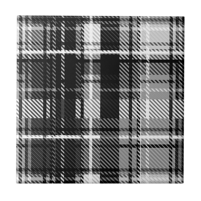 Grunde Black White Flannel Plaid Tartan Design  Ceramic Tile (Front)