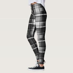 Grunde Black White Flannel Plaid Tartan Design Leggings